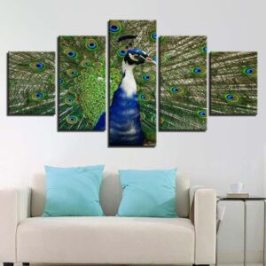 Peacock 2 - Abstract Animal 5 Panel Canvas Art Wall Decor