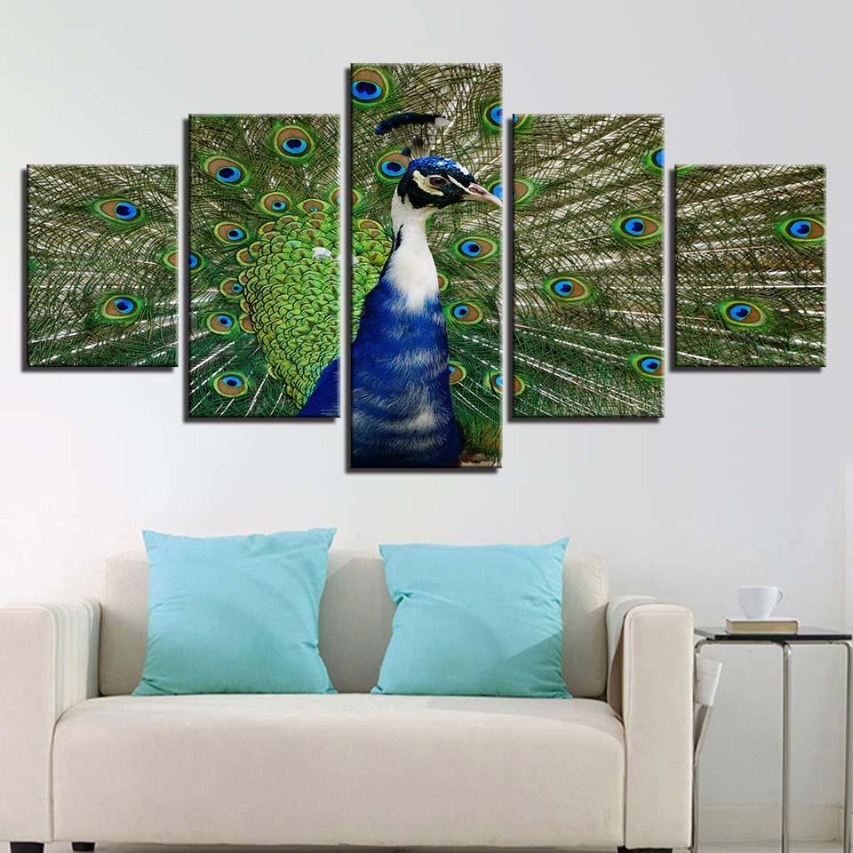 Peacock 2 - Abstract Animal 5 Panel Canvas Art Wall Decor Peacock 2 - Abstract Animal 5 Panel Canvas Art Wall Decor