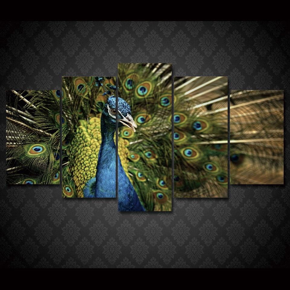 Peacock 6 - Animal 5 Panel Canvas Art Wall Decor Peacock 6 - Animal 5 Panel Canvas Art Wall Decor