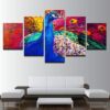 Peacock Beautiful Colorful Peacock - Abstract Animal 5 Panel Canvas Art Wall Decor