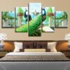 Peacock Couple Garden Fountain Peacock - Abstract Animal 5 Panel Canvas Art Wall Decor