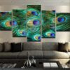 Peacock Feathers - Animal 5 Panel Canvas Art Wall Decor