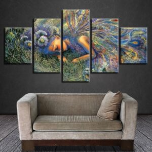 Peacock Girl - Abstract 5 Panel Canvas Art Wall Decor