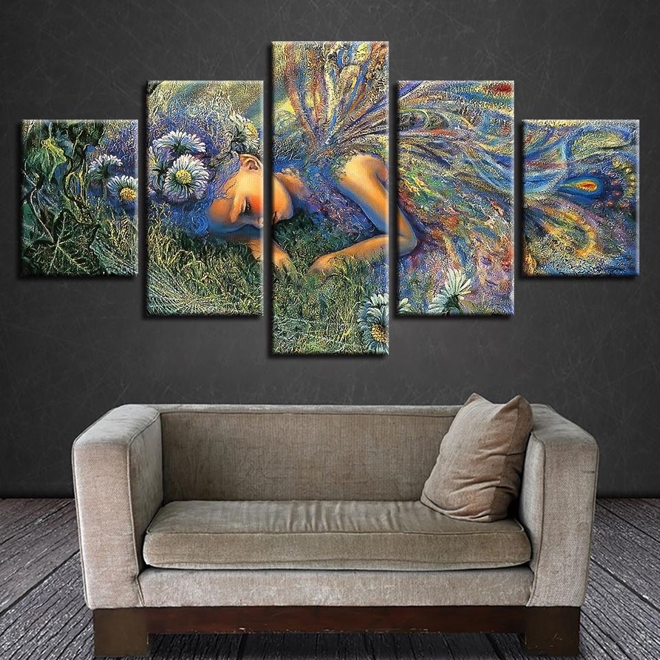 Peacock Girl - Abstract 5 Panel Canvas Art Wall Decor Peacock Girl - Abstract 5 Panel Canvas Art Wall Decor