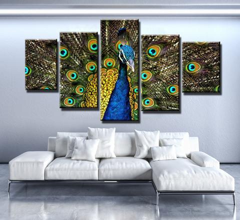 Peacock Love - Animal 5 Panel Canvas Art Wall Decor Peacock Love - Animal 5 Panel Canvas Art Wall Decor