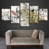 Peacocks And Flower - Nature 5 Panel Canvas Art Wall Decor