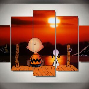 Peanuts - Snoopy - The Peanuts Gang In Christmas 3 - Cartoon 5 Panel Canvas Art Wall Decor