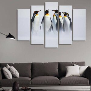 Penguin Family - Animal 5 Panel Canvas Art Wall Decor