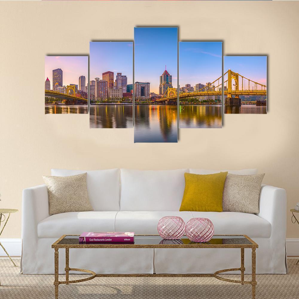 Pennsylvania Skyline On The Allegheny River - Nature 5 Panel Canvas Art Wall Decor Pennsylvania Skyline On The Allegheny River - Nature 5 Panel Canvas Art Wall Decor