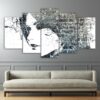 Pensive girl Sketch - Abstract 5 Panel Canvas Art Wall Decor