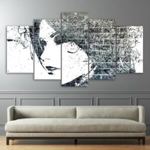 Pensive girl Sketch - Abstract 5 Panel Canvas Art Wall Decor