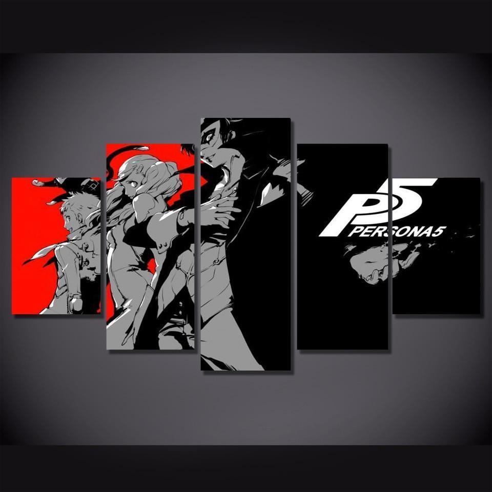 Persona 5 Joker & Ann & Ryuji Game - 5 Panel Canvas Art Wall Decor Persona 5 Joker & Ann & Ryuji Game - 5 Panel Canvas Art Wall Decor