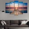 Perspective View Of A Wooden Pier On A Pond With Reflection At Sunset - Space 5 Panel Canvas Art Wall Decor
