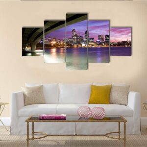 Perth Viewed On Glorious Morning With Narrows Bridge - Nature 5 Panel Canvas Art Wall Decor