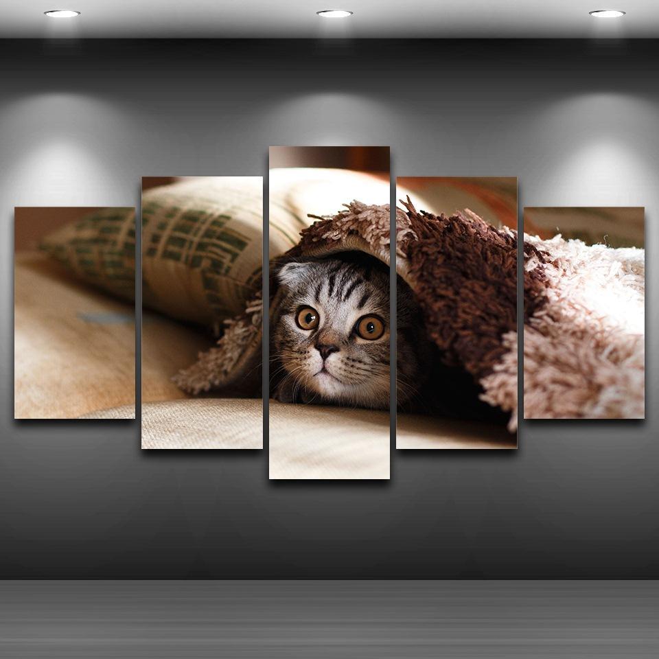 Pet Cat Face Animal Kitten - Animal 5 Panel Canvas Art Wall Decor Pet Cat Face Animal Kitten - Animal 5 Panel Canvas Art Wall Decor