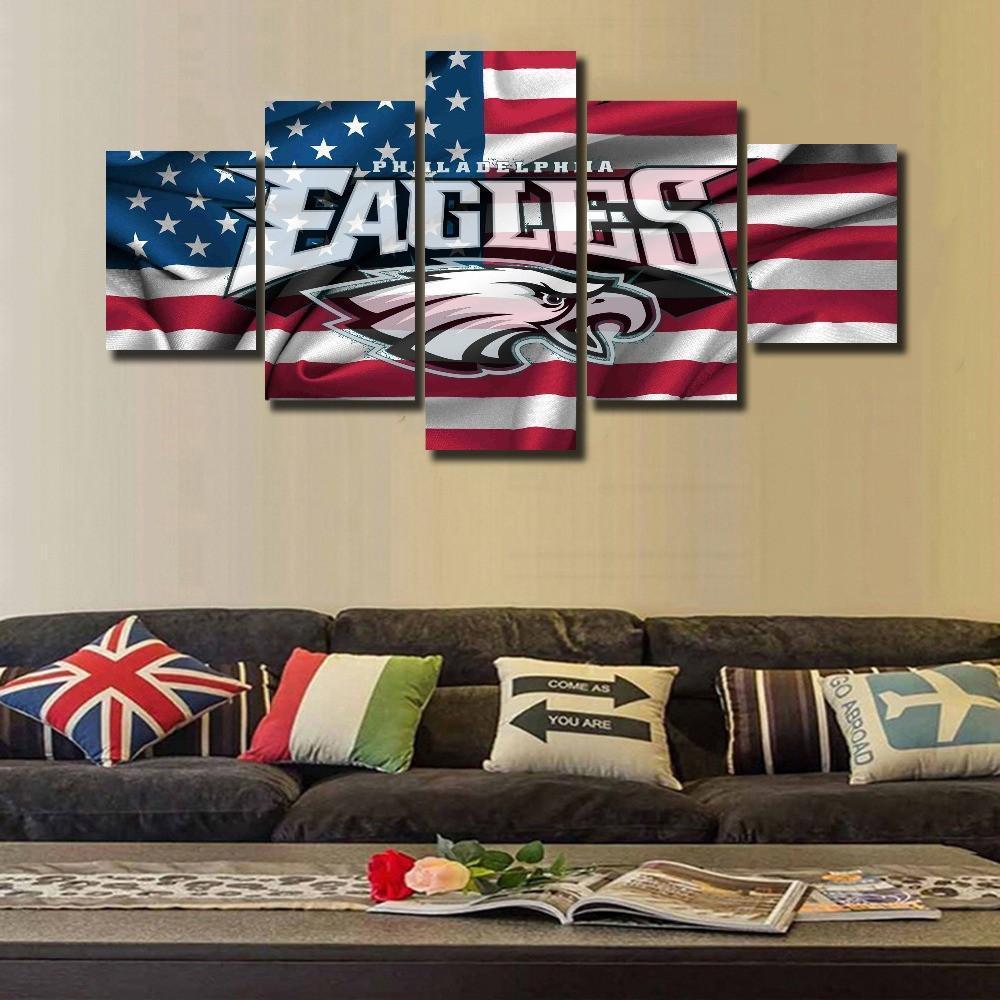 Philadelphia Eagles Logo Football - 5 Panel Canvas Art Wall Decor Philadelphia Eagles Logo Football - 5 Panel Canvas Art Wall Decor