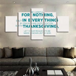 Philippians 4:8 ‘Be Careful For Nothing; But In Everything By Prayer’ Bible Verse - Religion 5 Panel Canvas Art Wall Decor