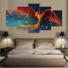 Phoenix Mythical Bird 1 - Abstract Animal 5 Panel Canvas Art Wall Decor