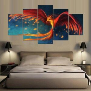 Phoenix Mythical Bird 1 - Abstract Animal 5 Panel Canvas Art Wall Decor