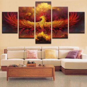 Phoenix On Fire 1 - Abstract Animal 5 Panel Canvas Art Wall Decor