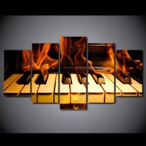 Piano Fire Fiery Piano - Abstract 5 Panel Canvas Art Wall Decor