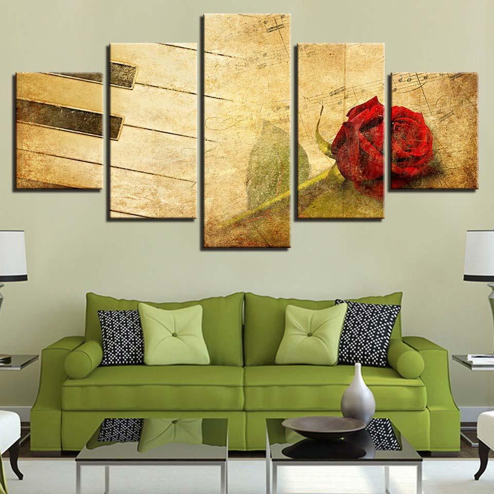 Piano Keys Flowers And Music - Music 5 Panel Canvas Art Wall Decor Piano Keys Flowers And Music - Music 5 Panel Canvas Art Wall Decor