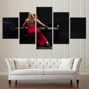 Piano Lady - Music 5 Panel Canvas Art Wall Decor