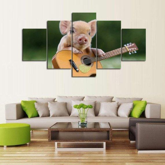 Pickin Piggy - Animal 5 Panel Canvas Art Wall Decor Pickin Piggy - Animal 5 Panel Canvas Art Wall Decor
