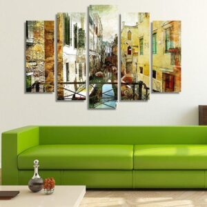 Pictorial Venetian Streets - Abstract 5 Panel Canvas Art Wall Decor