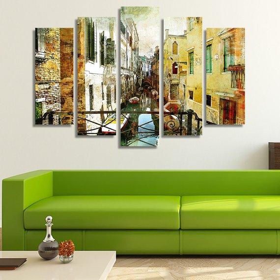 Pictorial Venetian Streets - Abstract 5 Panel Canvas Art Wall Decor Pictorial Venetian Streets - Abstract 5 Panel Canvas Art Wall Decor
