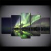 Piece Northern Lights Aurora Lake Mountain - Nature 5 Panel Canvas Art Wall Decor
