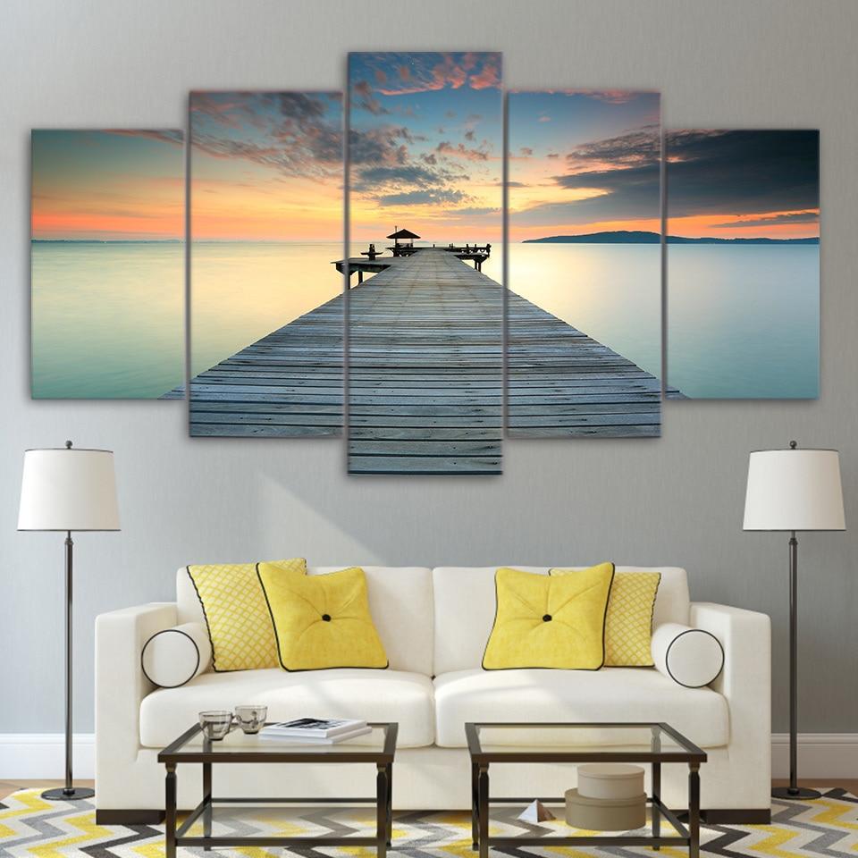 Pier Evening Boardwalk - Space 5 Panel Canvas Art Wall Decor Pier Evening Boardwalk - Space 5 Panel Canvas Art Wall Decor