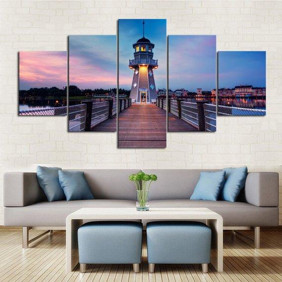 Pier Lighthouse - Nature 5 Panel Canvas Art Wall Decor Pier Lighthouse - Nature 5 Panel Canvas Art Wall Decor
