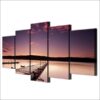 Pier Painting Wood Dock - Nature 5 Panel Canvas Art Wall Decor