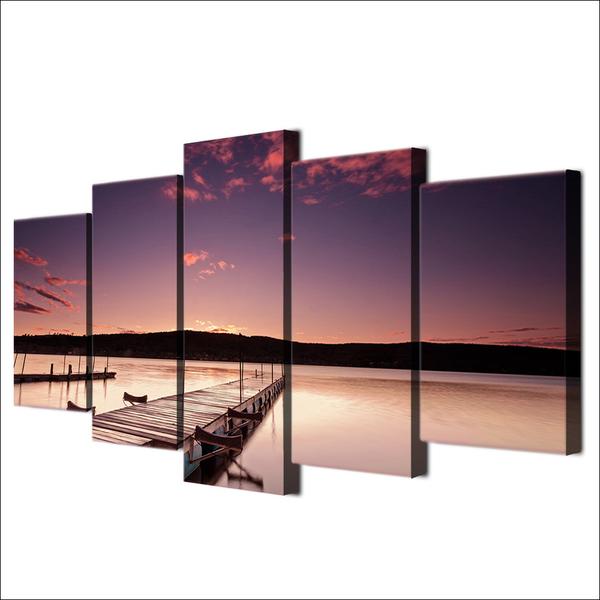 Pier Painting Wood Dock - Nature 5 Panel Canvas Art Wall Decor Pier Painting Wood Dock - Nature 5 Panel Canvas Art Wall Decor