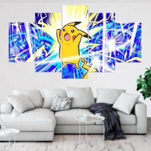 Pikachu Pokemon 1 - Anime 5 Panel Canvas Art Wall Decor