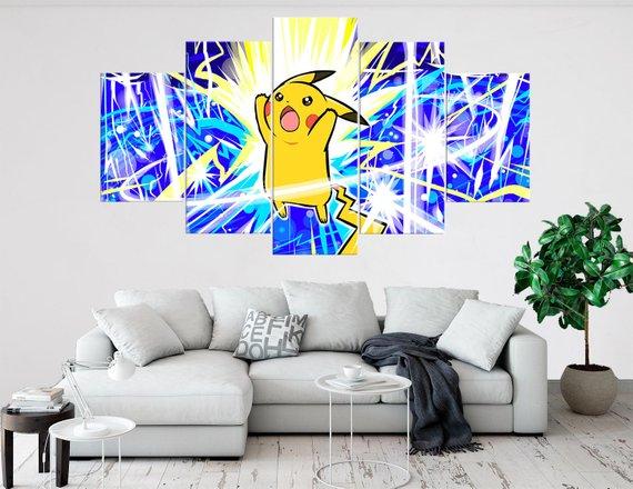 Pikachu Pokemon 1 - Anime 5 Panel Canvas Art Wall Decor Pikachu Pokemon 1 - Anime 5 Panel Canvas Art Wall Decor