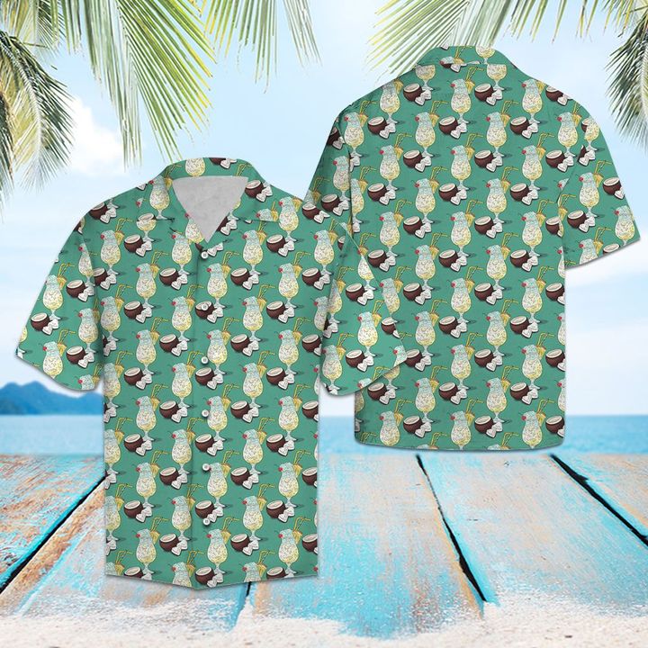 Pina Colada Summer Hawaiian Shirt Summer Button Up Pina Colada Summer Hawaiian Shirt Summer Button Up