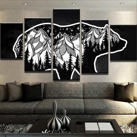Pine Forest Bear - Abstract 5 Panel Canvas Art Wall Decor Pine Forest Bear - Abstract 5 Panel Canvas Art Wall Decor