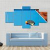 Ping Pong Ball With Paddle On Tennis Table - Sport 5 Panel Canvas Art Wall Decor