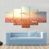 Pink And Red Cosmos Flower Field With Sunshine - Nature 5 Panel Canvas Art Wall Decor
