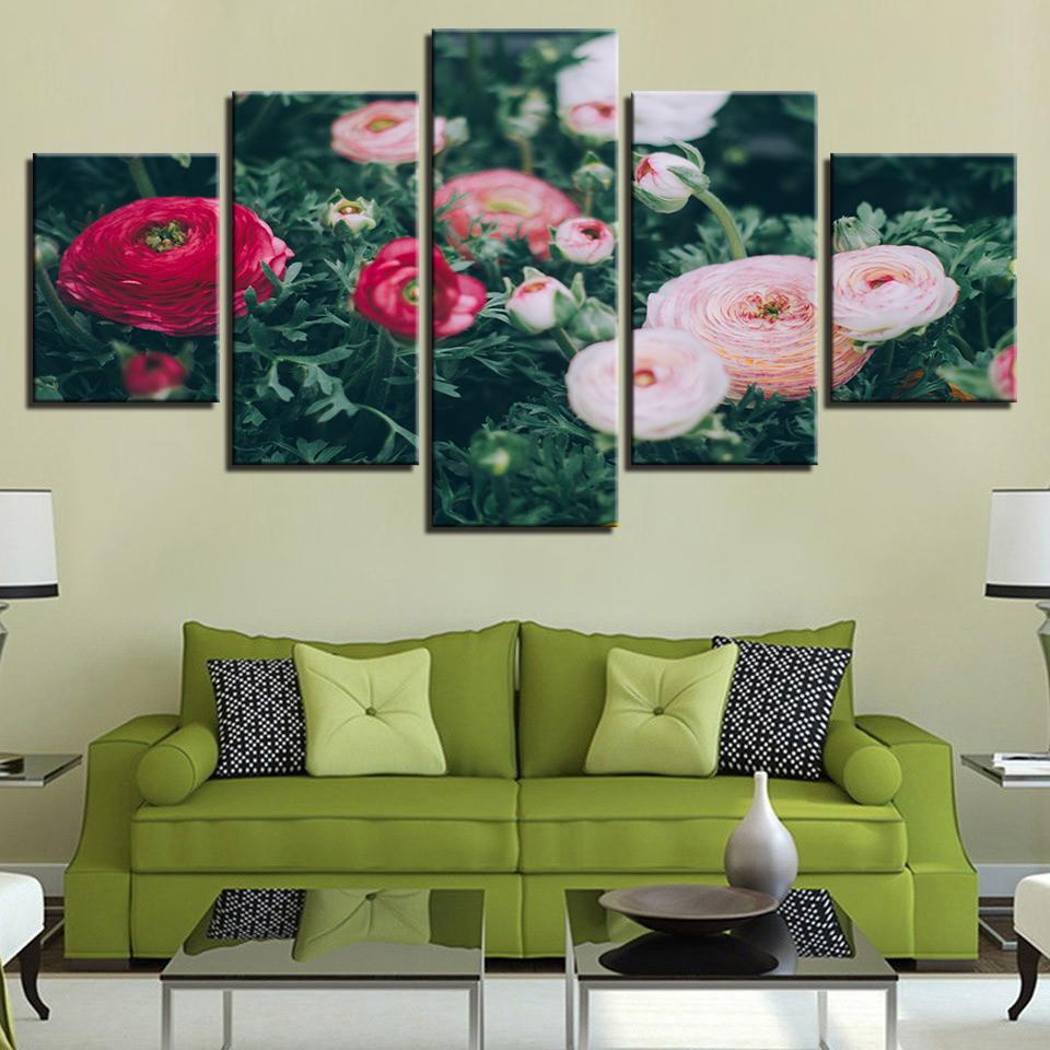 Pink And Red Flower Still Life - Nature 5 Panel Canvas Art Wall Decor Pink And Red Flower Still Life - Nature 5 Panel Canvas Art Wall Decor