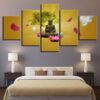 Pink And White Lotus Buddha - Religion 5 Panel Canvas Art Wall Decor