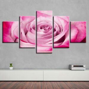 Pink Beautiful Roses Flowers 1 - Nature 5 Panel Canvas Art Wall Decor
