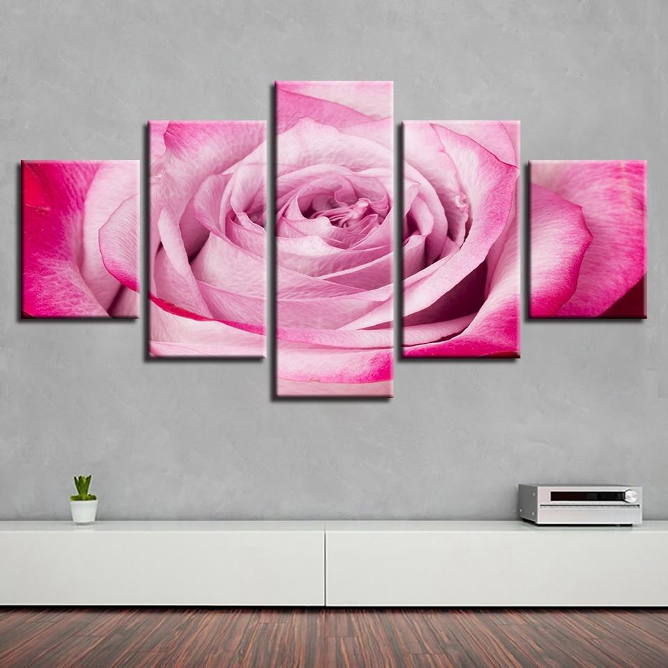 Pink Beautiful Roses Flowers 1 - Nature 5 Panel Canvas Art Wall Decor Pink Beautiful Roses Flowers 1 - Nature 5 Panel Canvas Art Wall Decor
