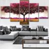 Pink Big Tree Posters - Nature 5 Panel Canvas Art Wall Decor