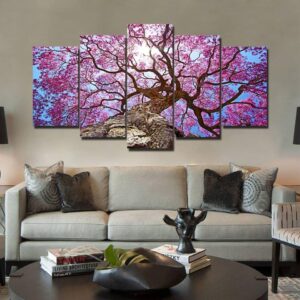 Pink Blossom - Nature 5 Panel Canvas Art Wall Decor
