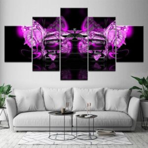 Pink Butterfly - Automative 5 Panel Canvas Art Wall Decor