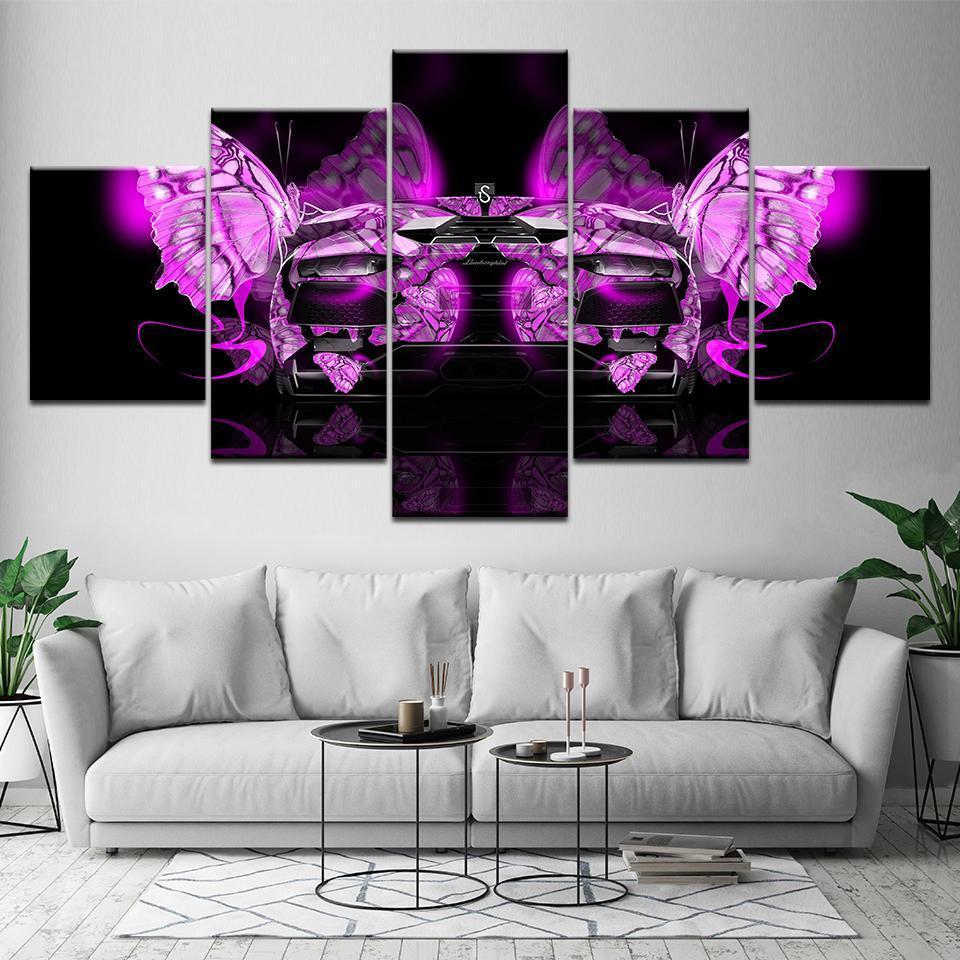 Pink Butterfly - Automative 5 Panel Canvas Art Wall Decor Pink Butterfly - Automative 5 Panel Canvas Art Wall Decor