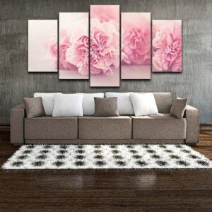 Pink Carnations - Nature 5 Panel Canvas Art Wall Decor